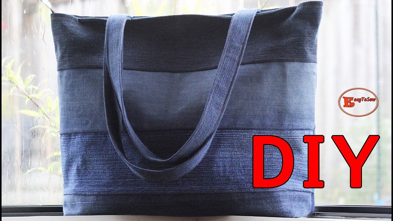 ZIPPER DENIM TOTE BAG SEWING TUTORIAL - YouTube