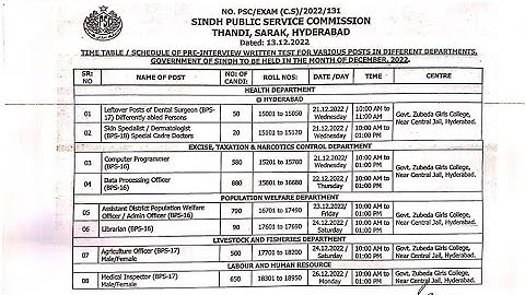 Schedule for preinterview written test for various posts in different departments announced by spsc