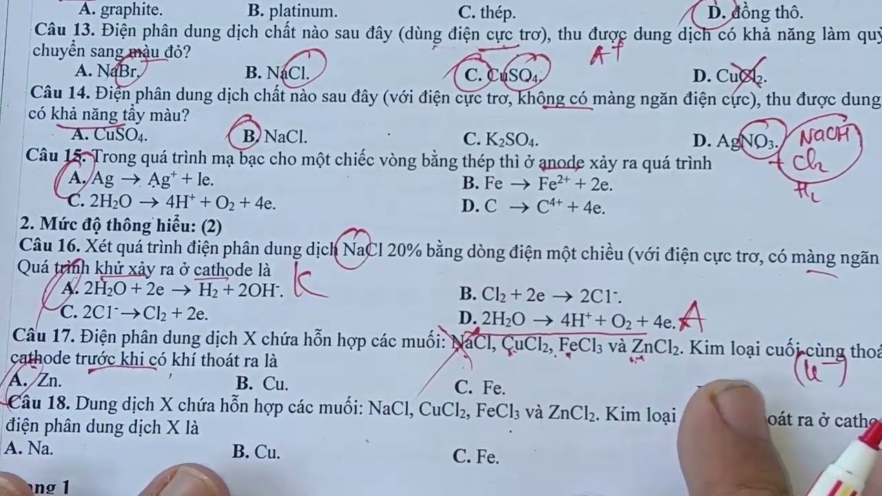 TRẮC NGHIỆM ĐIỆN PHÂN ÔN TẬP THI GIỮA HỌC KÌ 2  NĂM 2025 2026