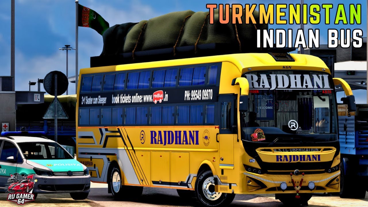 INDIAN PRAKASH VEGA BUS DRIVING ON MUDDY & DANGEROUS ROAD BS6 TURKMENISTAN ENTRY ETS2 