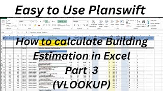 Estimating| Estimating By Excel |Estimation and excel | Plan swift | VLOOKUP| Lec 3| Part 3