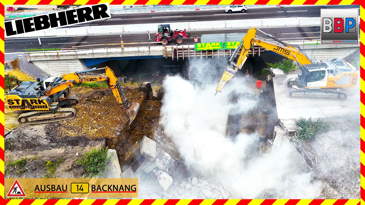 Liebherr R 938, R 928 VA - Brückenabbruch B14 Backnang, Juni 2026. Teil 2