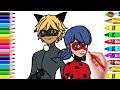 Miraculous Ladybug and Cat Noir Coloring Book Pages How to Draw &amp; Learn Colors With Ladybug Cat Noir