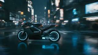 motorcycle with neon blue light trails speeds through a crowded #shorts