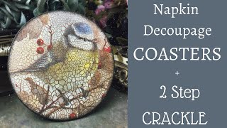 NAPKIN DECOUPAGE COASTERS TUTORIAL | 2 STEP CRACKLE AND HEAT RESISTANT