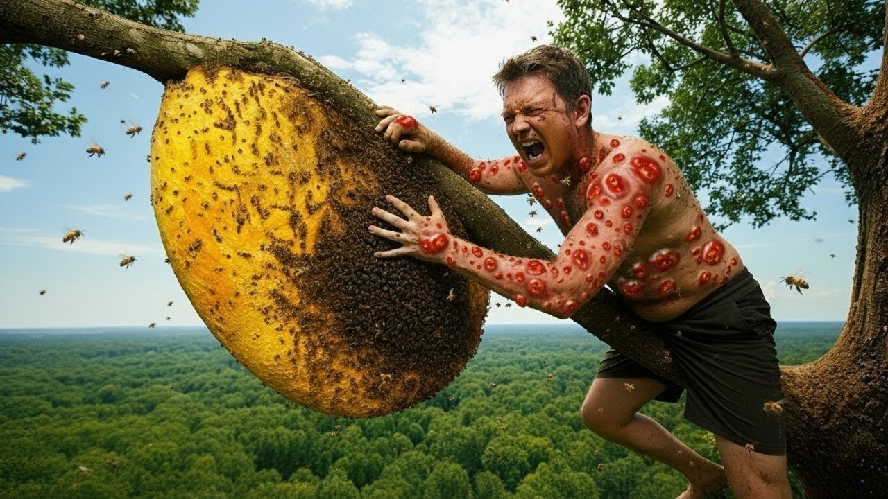 TERRIFYING! Facing a Furious Swarm of Wild Bees – My Most Dangerous Honey Harvest - Honey Harvesting