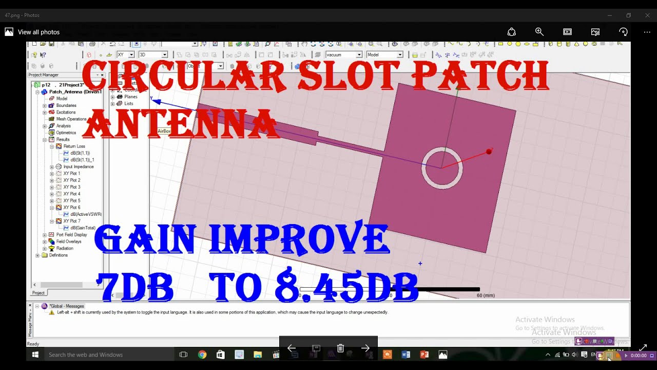 Patch antenna with circular slot in hfss | gain in improved in hfss ...