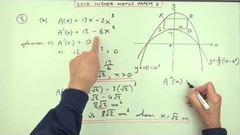 2010 SQA Higher Maths:  paper 2 no.5:  Optimisation