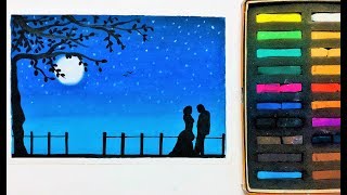 soft easy drawing beginners pastels scenery moonlight