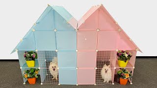 DIY  How To Make Twin House For Pomeranian Dog Puppies With Cube Grid Wire | Cute Kitten | MR PET