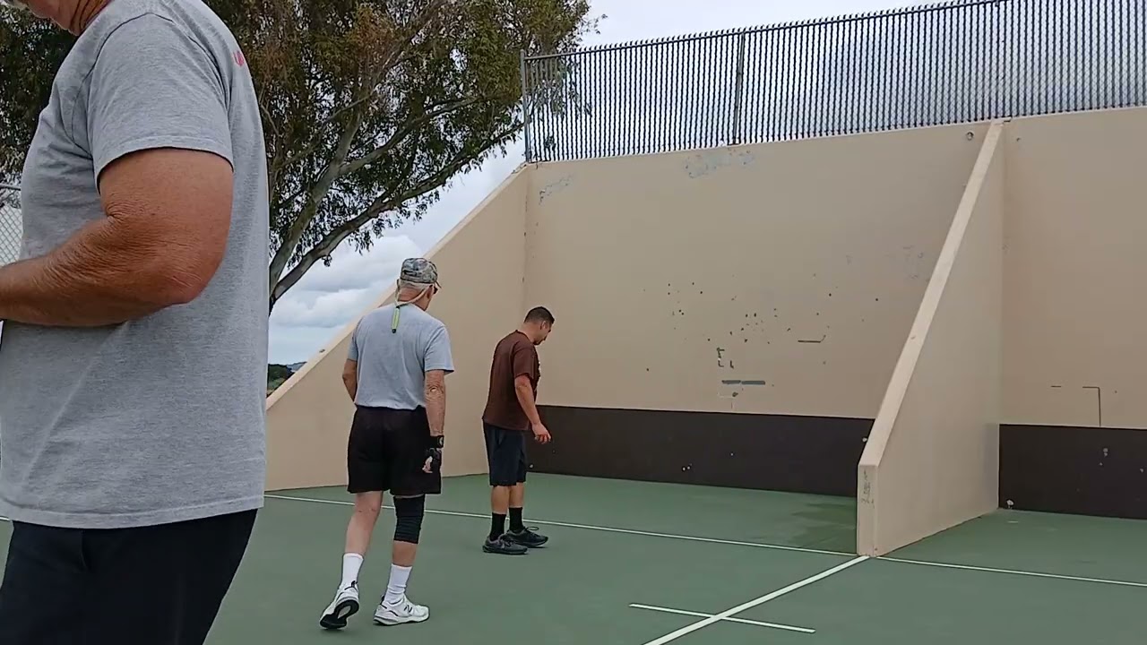 Nick and Bernie vs Mike and Bruce 1st game Robb Field handball Tournament 