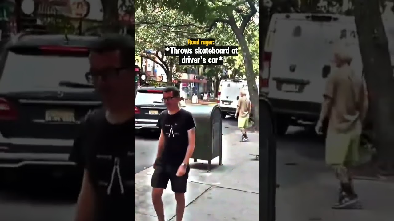Road Rage Guy Hits Man's Car With Skateboard