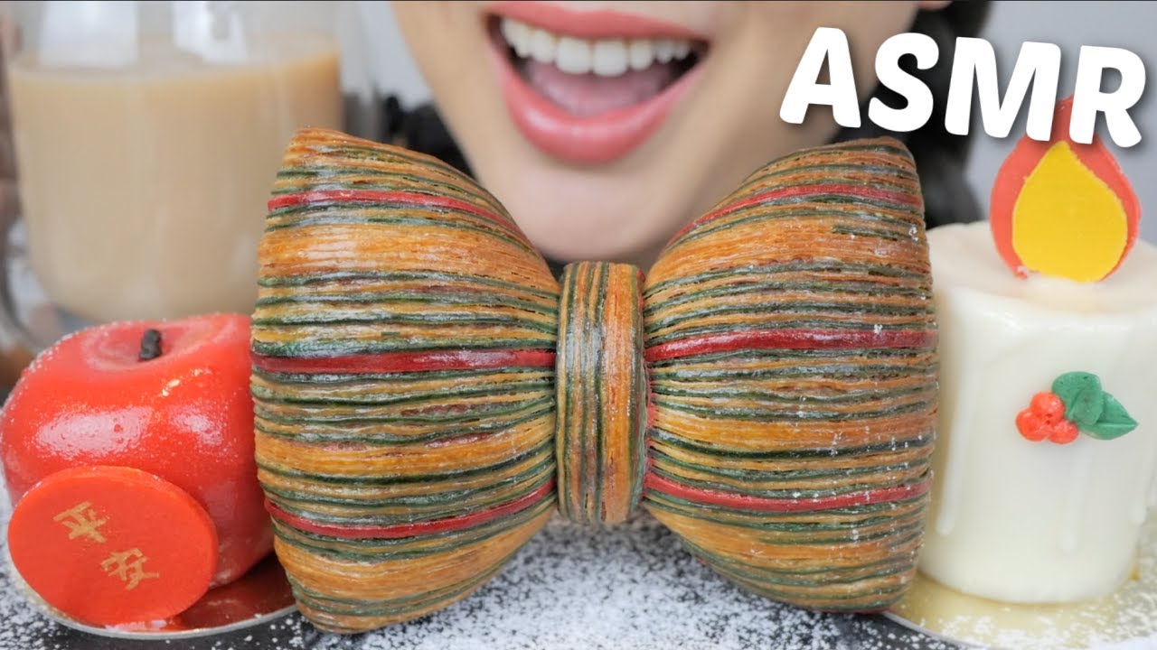 ASMR CHRISTMAS Desserts *Apple Mousse Cake, Candle Mousse Cake with BOW Croissant NO Talking | N.E
