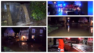 2023 12 23 - Feuerwehrgroßeinsatz nach Dauerregen - Löschteich übergelaufen - Häuser unter Wasser