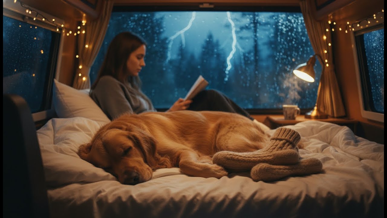 Sleeping Alone in a Massive Rain Storm: Solo Female Van Life & Dog | Ultimate Cozy ASMR Routine