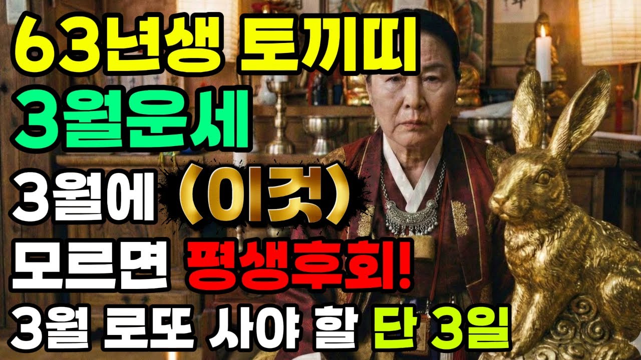 소름 돋는 천기누설! 1963년생 토끼띠 3월 운세, 자다 깨서 로또 사야 할 딱 '3일' 공개