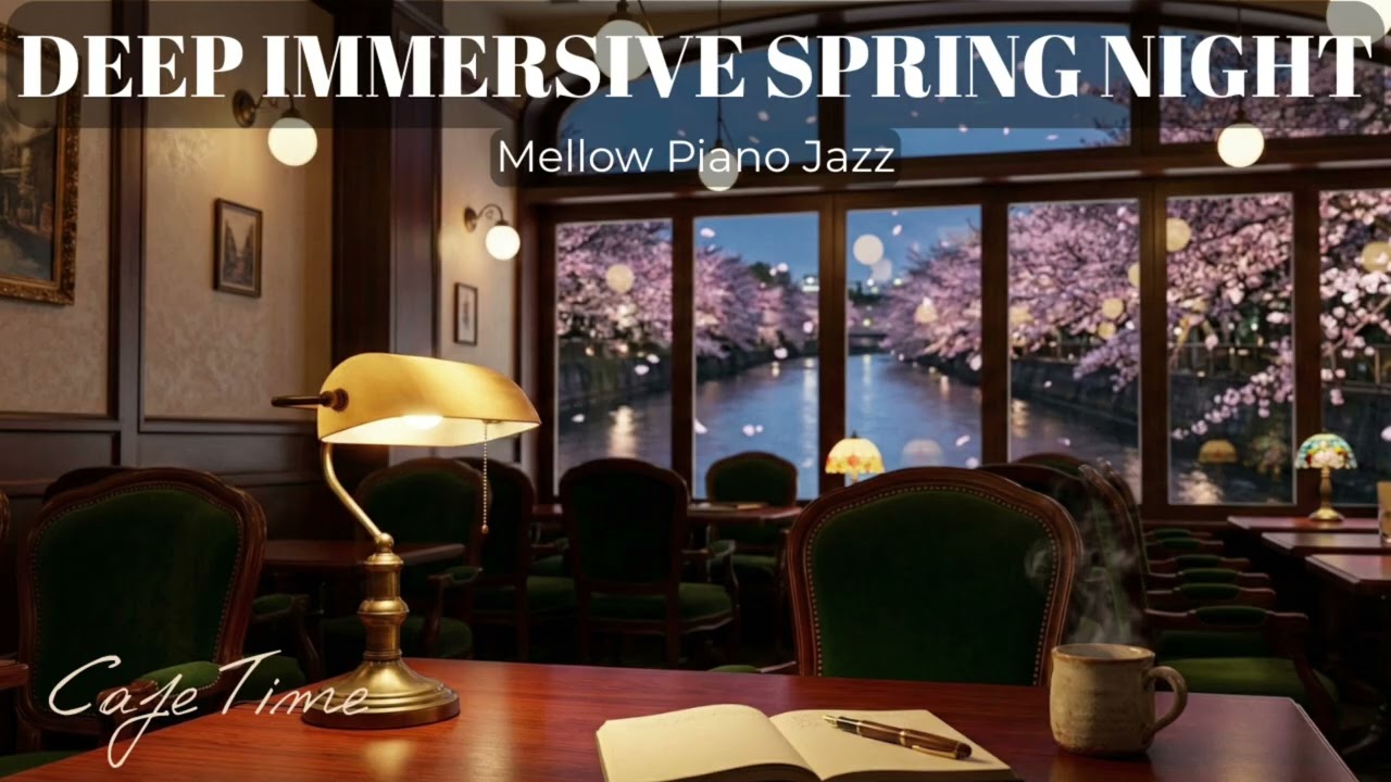 Midnight Sakura View ✨ Soothing Piano BGM at a Classic Cafe
