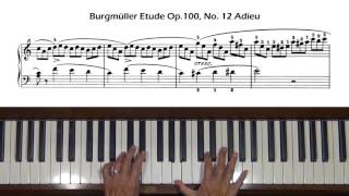 Burgmuller Etude Op. 100, No. 12 Farewell (Adieu) Piano Tutorial