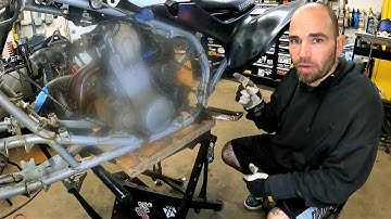 TRX450R Hybrid. Engine reveal and explaining this build. Frame mods to mount engine.