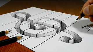 3D Trick Art on Line Paper Treble Clef Hole