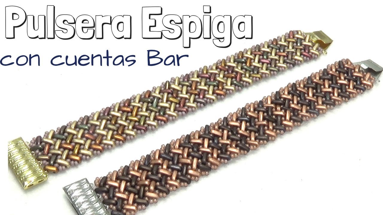 Pulsera Espiga con cuentas Bar. Técnica Herringbone Stitch. DIY