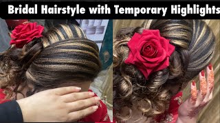 Bridal hairstyle for long hair with Temporary Highlights | Golden Highlights