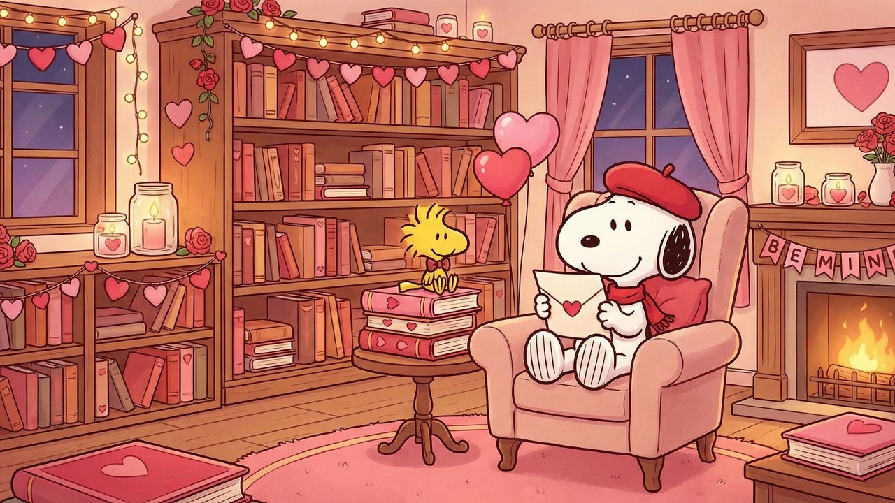 Уютный джаз ко Дню святого Валентина со Снупи 💖 | Романтическая музыка у камина и атмосфера любов...