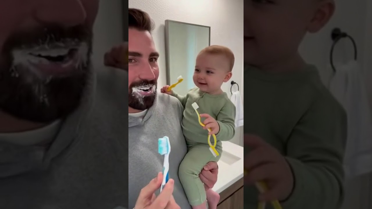Adorable Baby Copies Dad's Shaving Routine!