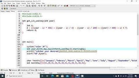 1. Calendar Project in C