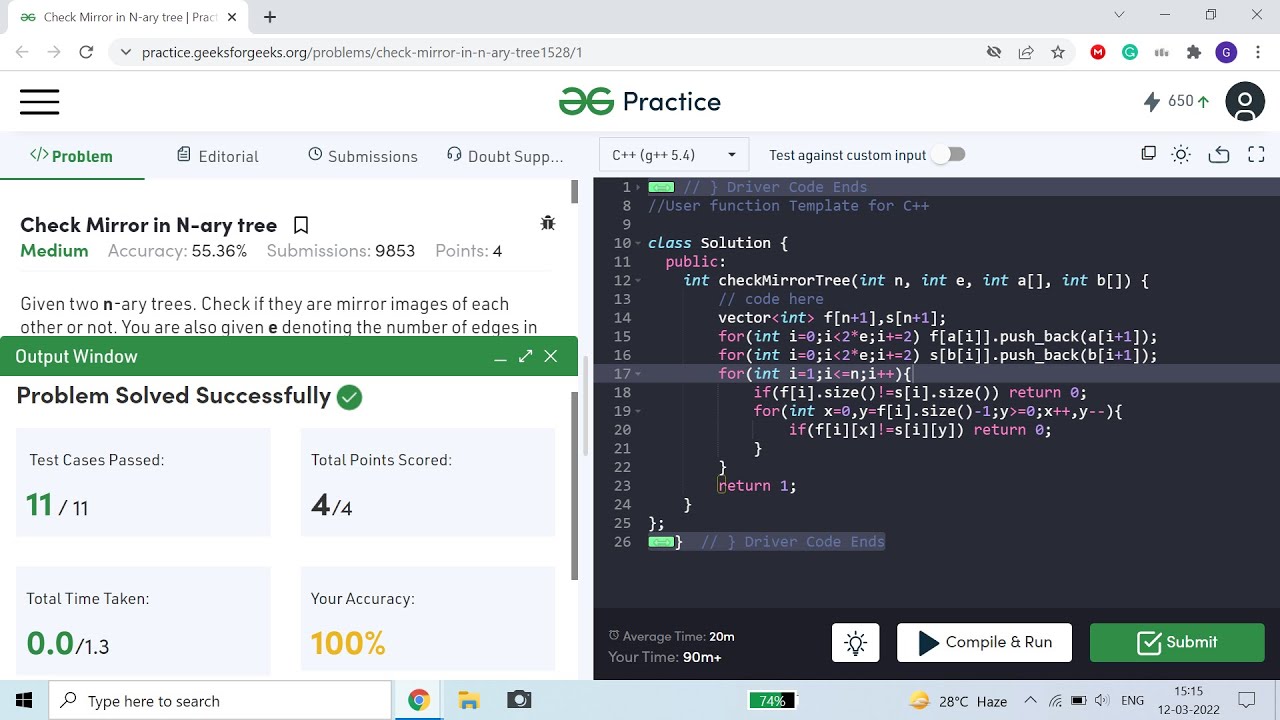 Check Mirror in N-ary tree | Explain with example | C++ | GFG Problem ...