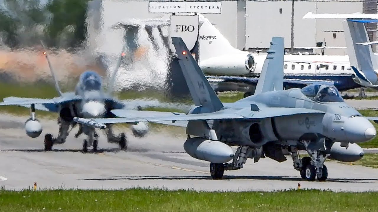 TWO (2) RCAF McDonnell Douglas CF-18A + CF-18B in action in Montreal (YUL/CYUL)