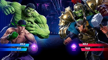 Green Hulk & Ryu vs Gladiator Hulk & Thor (Very Hard) - Marvel vs Capcom | 4K UHD Gameplay
