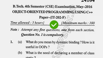 2018 Mdu BTech CSE 4th Sem Oops Using C++ Question Paper