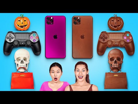 REAL VS CHOCOLATE FOOD CHALLENGE || Last To STOP Eating Wins! HALLOWEEN Edition by 123 GO! CHALLENGE