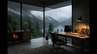 8 Hours of Soft Brown Noise for Deep Focus ☕ Rainy Scandinavian Office by the Mountain Lake