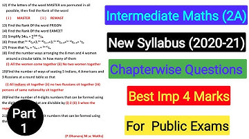 Intermediate Maths (2a) New Syllabus Top Best Imp Chapterwise Questions (2020 - 21)