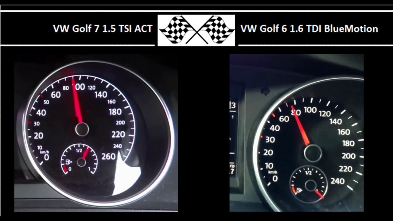 VW Golf 7 1.5 TSI ACT VS. VW Golf 6 1.6 TDI BlueMotion - Acceleration 0-100km/h