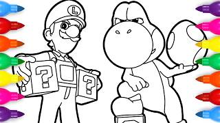 Super Mario Galaxy Movie Luigi and Yoshi with Question Mark Boxes Coloring Page | Video for Kids