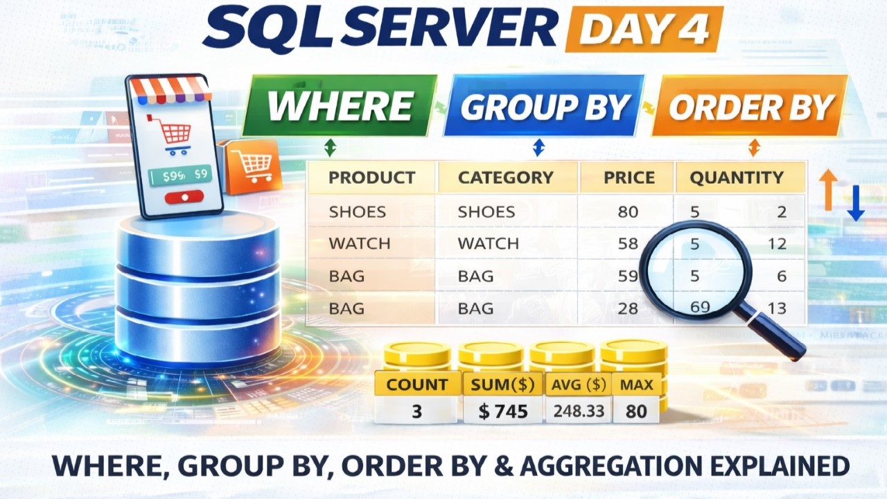 SQL Server Day 4 | WHERE, GROUP BY, ORDER BY & Aggregation Explained ...