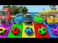 TRANSPORTING PIXAR CARS & FRUITS WITH COLORED & JOHN DEERE vs CLAAS vs TRACTORS - BeamNG.drive #983