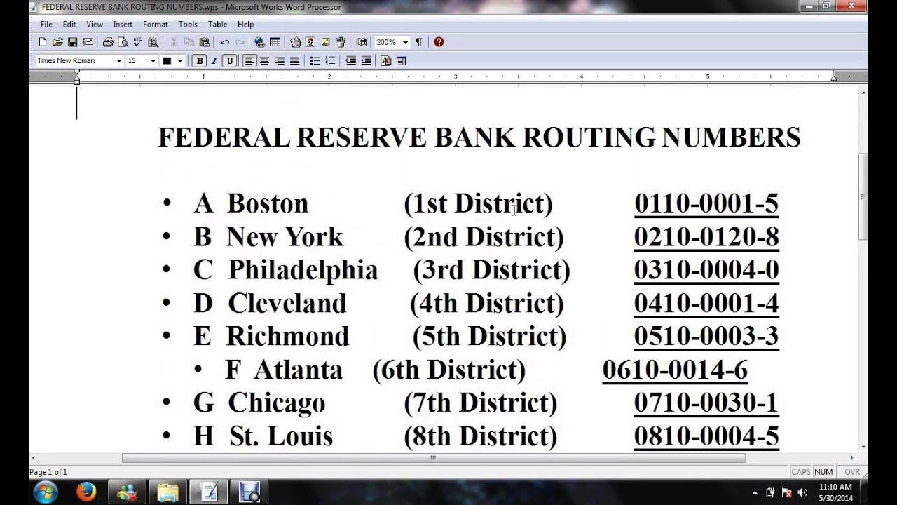 Fed reserve routing numbers list youtube