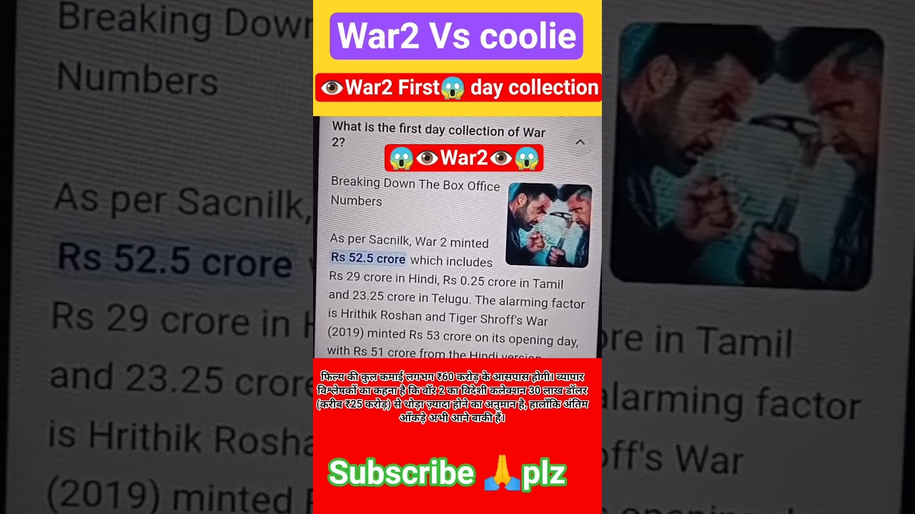 😱war 2 first day collection/war2 box office collection/war2 collection/war2 rating/war2 review 