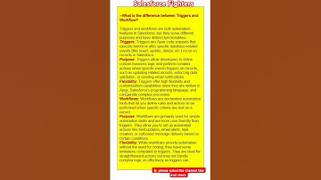 What is the difference between trigger and workflow? #salesforcefighters #salesforce #interview