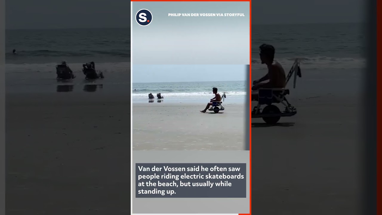 Man Zooms Across Beach on Motorized Beach Chair