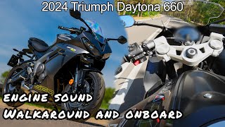 NEW 2024 Triumph Daytona 660 detail, walkaround, onboard, pov, engine sound