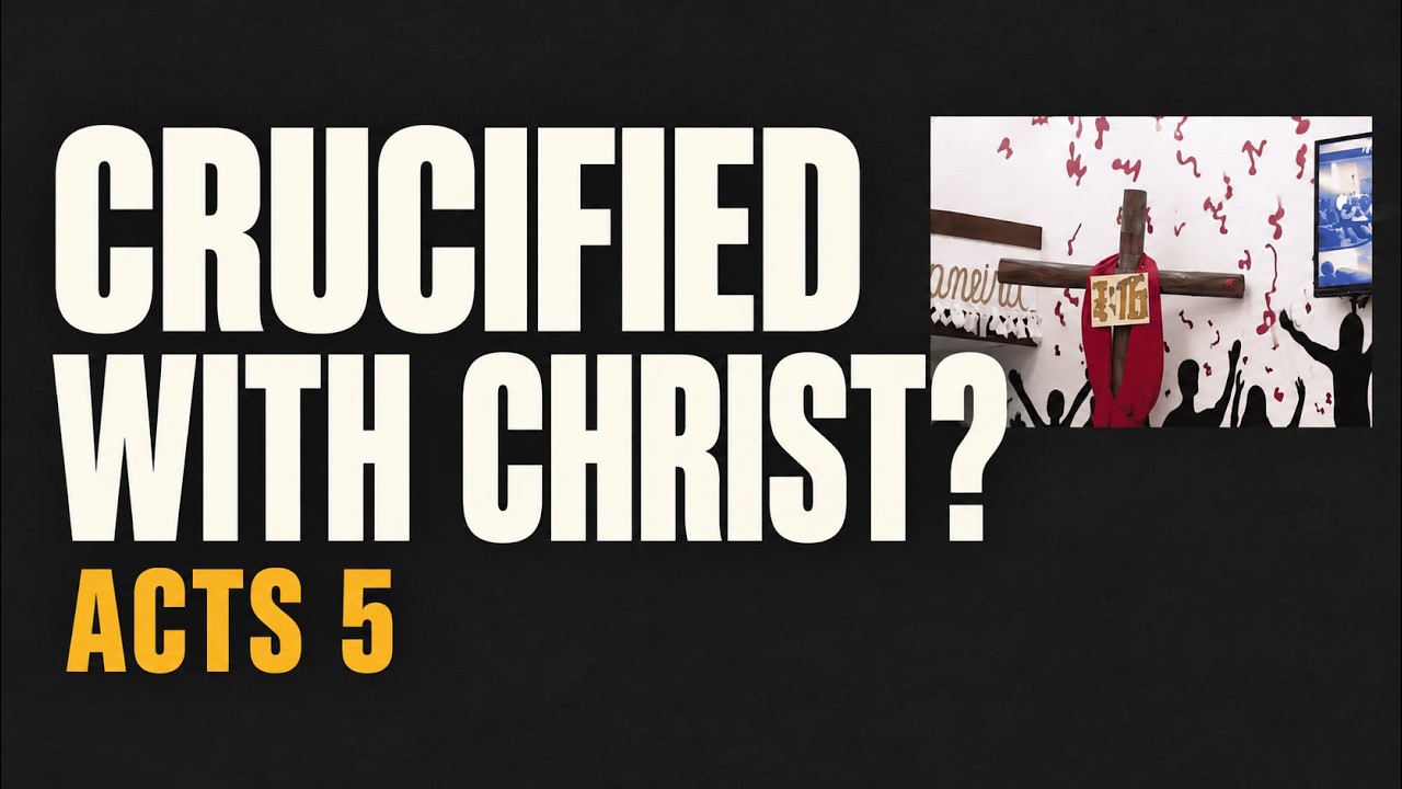 Pastor Chris Buscher preaching an Easter message from Acts 5 about being crucified with Christ and obeying God at any cost.