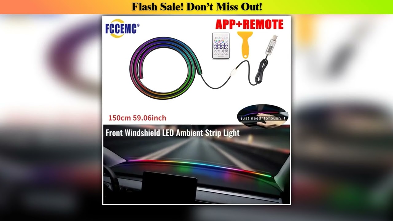 Review Front Windshield LED Atmospere Light Strip 150cm Car RGB USB APP Control Remote Symphony