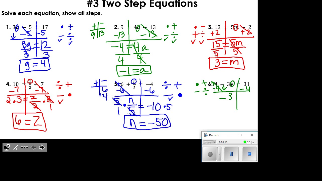 4 Video Two Step Equations - YouTube