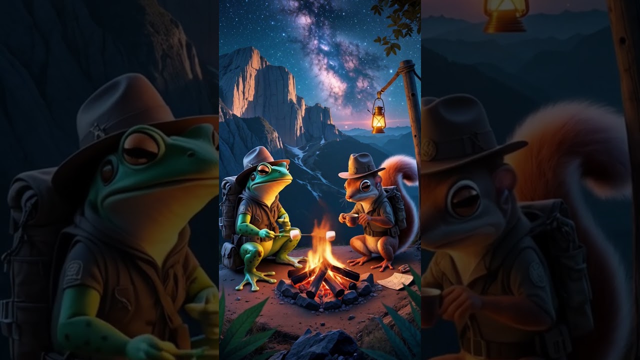 "Epic Night Under the Stars: Frog, Gecko & Squirrel's Mountain Adventure"