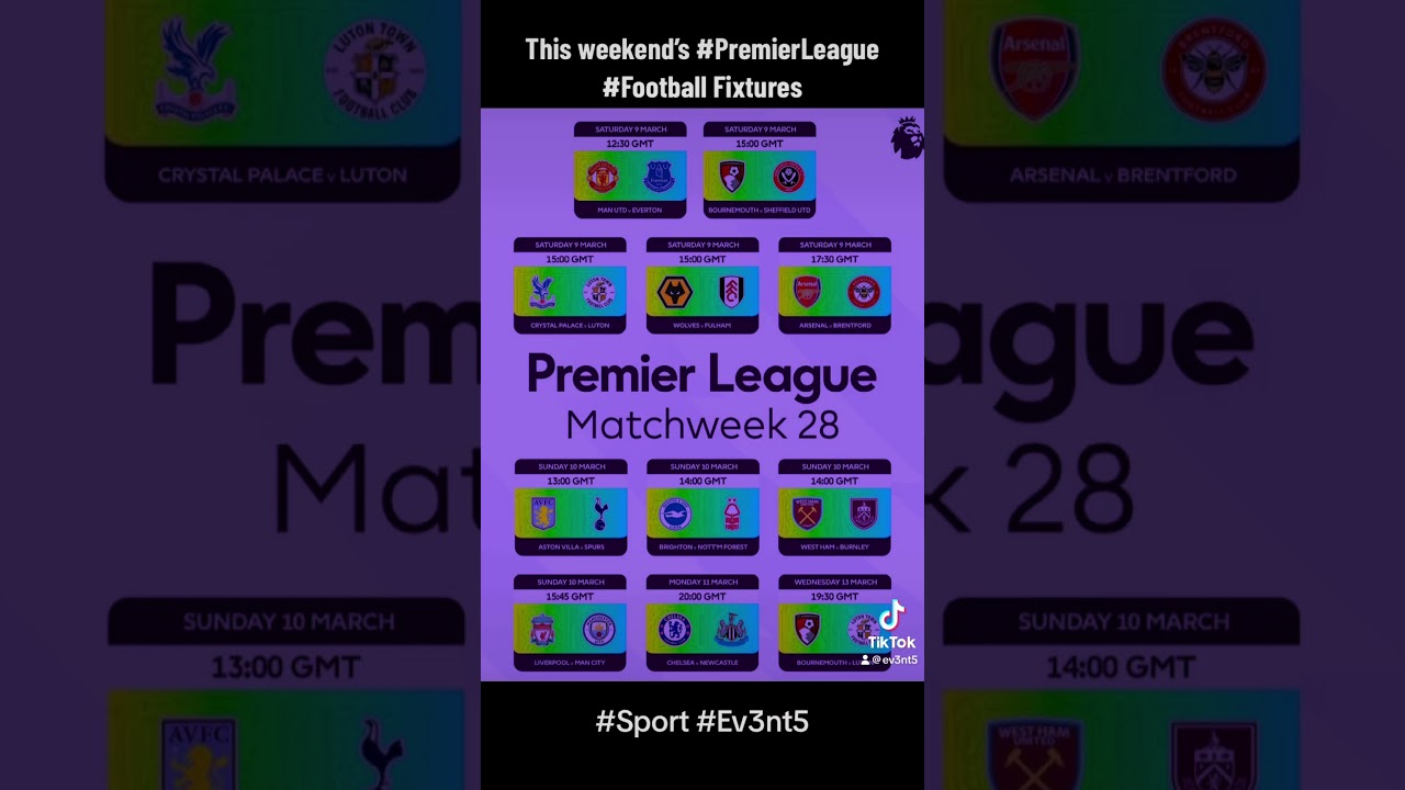 This week’s Premier League Football Fixtures - 